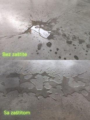 Zaštita pre i posle Polirani beton zaštićen silikonskom emulzijom